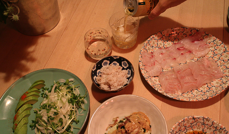 dinner with organic beer